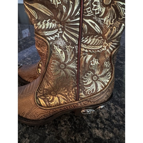Giuseppe Zanotti Rare Vintage Gold Tooled Leather Western Cowboy Boots NEW 8.5 - Picture 3 of 16